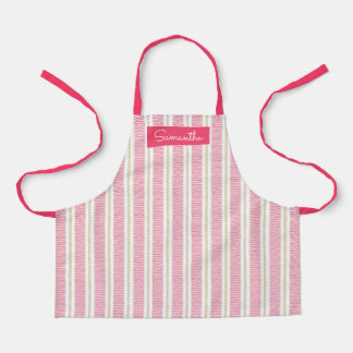 Cute Pink Striped Custom Name Girls Apron