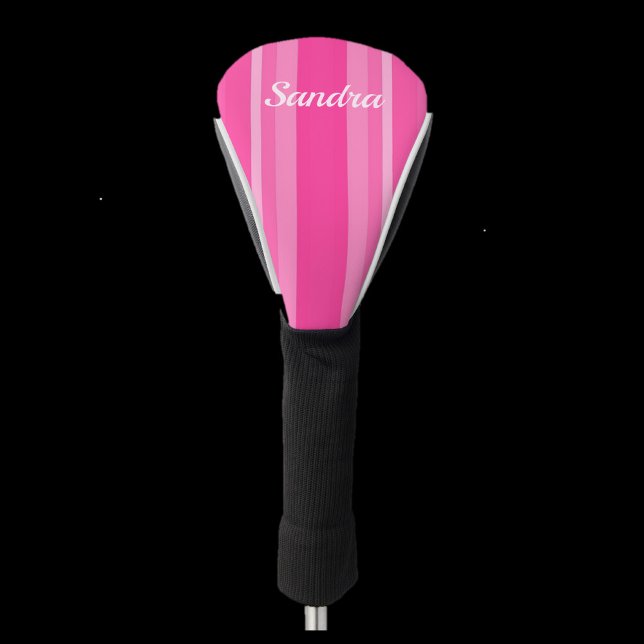 Cute Pink Striped Lady Golfer Golf Head Cover (Creator Uploaded)