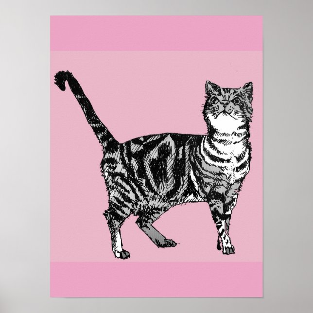 Cute Pink Striped Tabby Cat Cats Poster Art (Front)