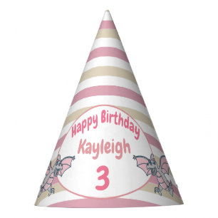 Cute Pink Stripes and Dragon Dinosaurs Party Hat