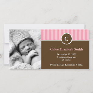 Cute Pink Stripes Baby Birth Announcements