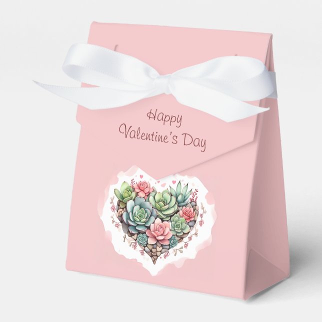 Cute Pink Succulent Heart Valentines Day Favour Box (Front Side)