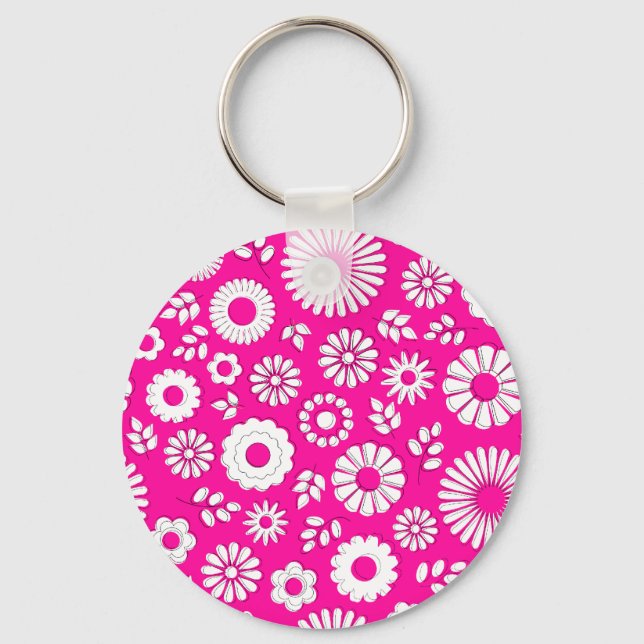 Cute pink summer flowers key ring (Front)