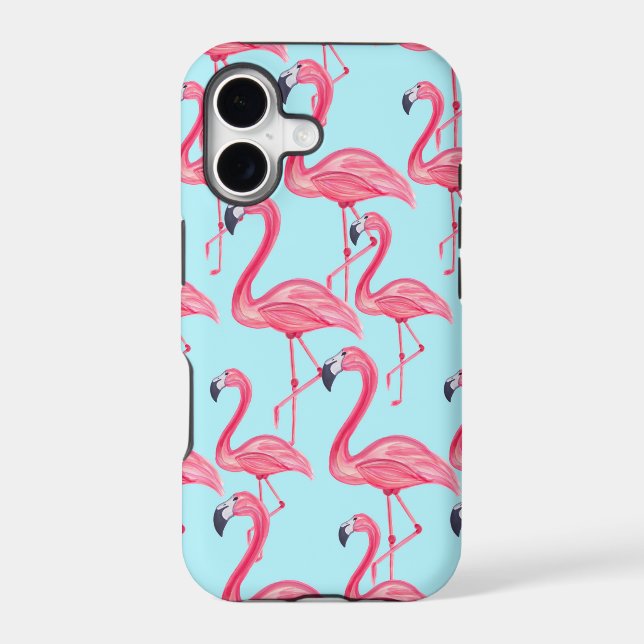Cute Pink Summer Painted Flamingo Pattern Blue (Back)
