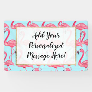 Cute Pink Summer Painted Flamingo Pattern Blue Banner