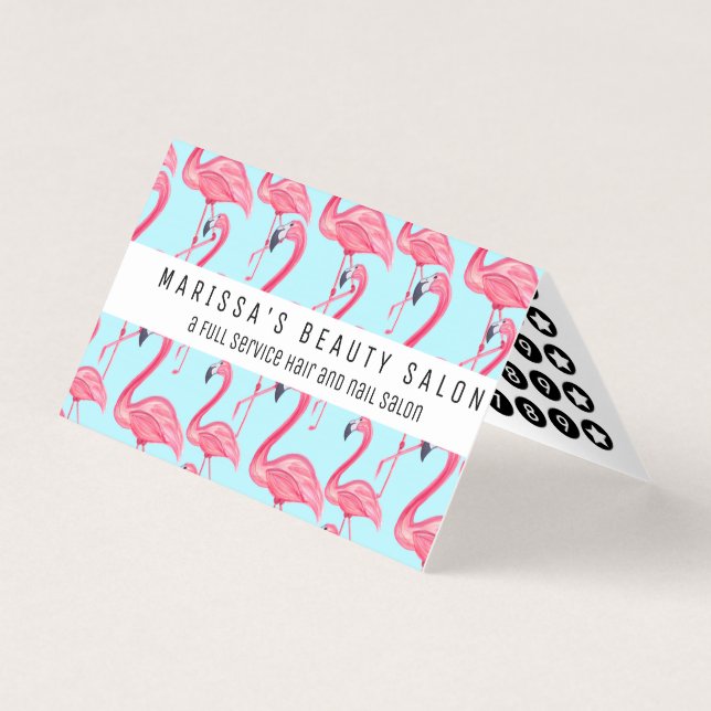 Cute Pink Summer Painted Flamingo Pattern Blue Business Card (Front)