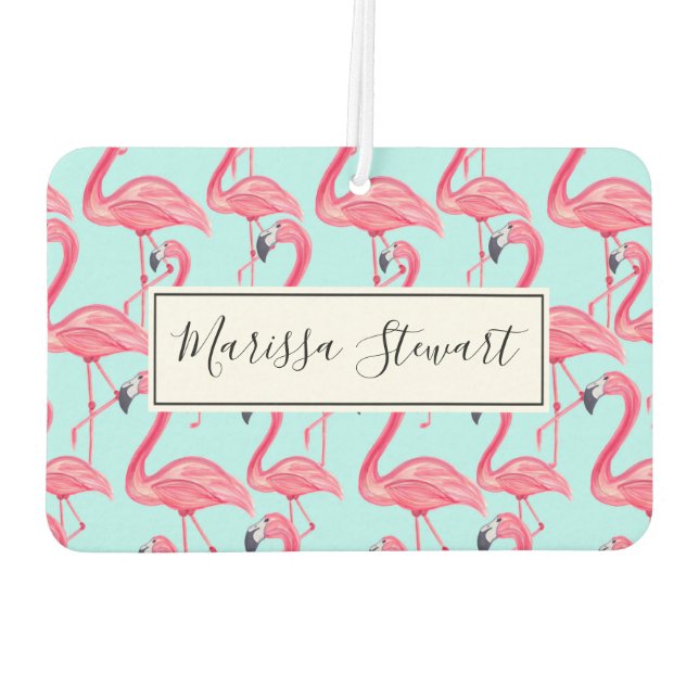 Cute Pink Summer Painted Flamingo Pattern Blue Car Air Freshener (Back)