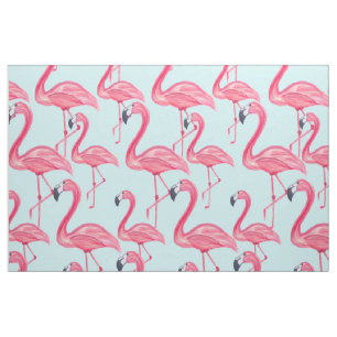 Cute Pink Summer Painted Flamingo Pattern Blue Fabric