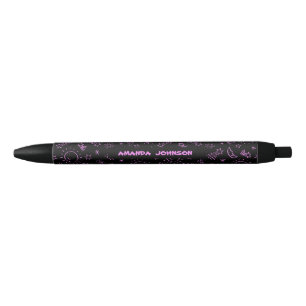 Cute Pink Sun Moon and Stars Pattern Monogram Black Ink Pen