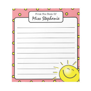 Cute Pink Sunshine Smile Face From Teacher  Notepad
