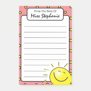 Cute Pink Sunshine Smile Face From Teacher Post-it Notes