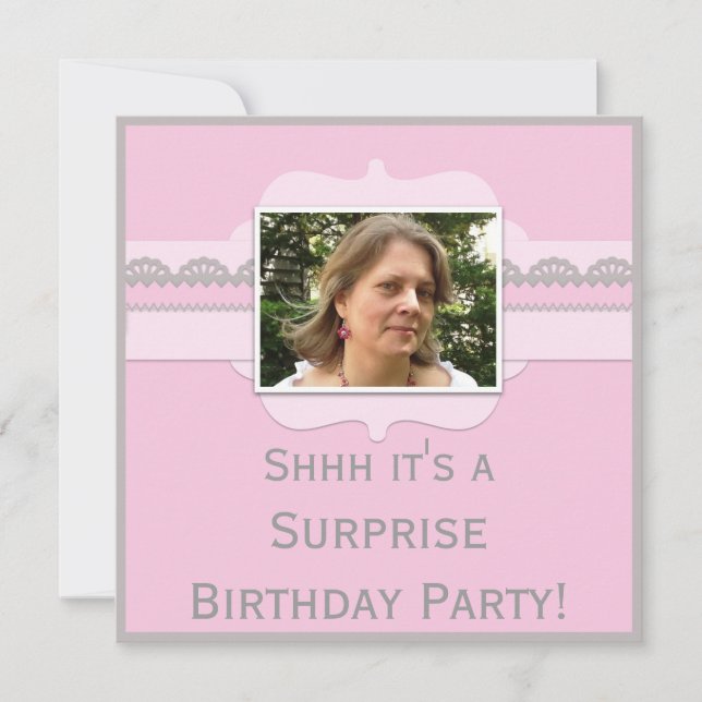 Cute Pink Surprise Birthday Party Add Your Photo Invitation (Front)
