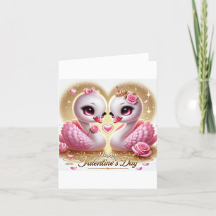 Cute Pink Swan Folded Valentine's Day Card