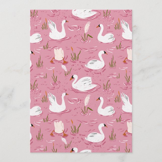 Cute Pink Swan Seamless Pattern Invitation (Front)