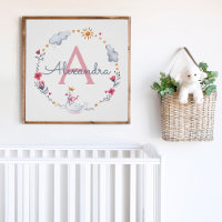 Cute pink swan & sun floral wreath with monogram w