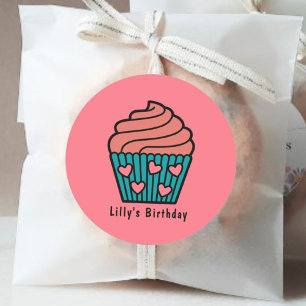 Cute Pink Sweet Cupcake Theme Birthday Party Girl  Classic Round Sticker