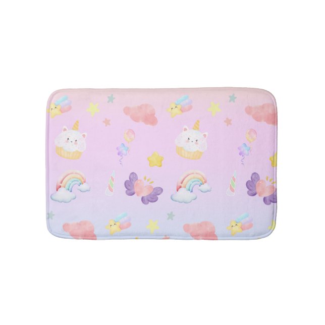 Cute pink sweet cupcake unicorn rainbow Pattern  Bath Mat (Front)