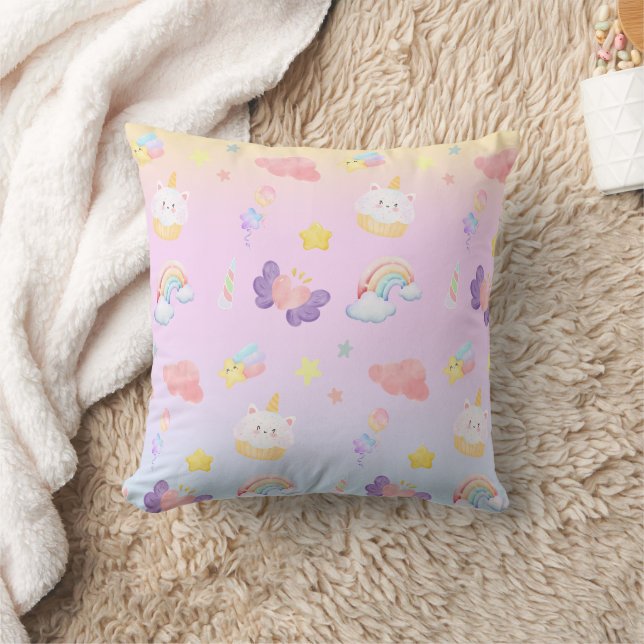 Cute pink sweet cupcake unicorn rainbow Pattern  Cushion (Blanket)