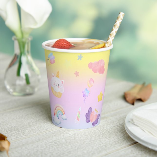 Cute pink sweet cupcake unicorn rainbow Pattern  Paper Cups (Insitu)