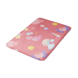 Cute pink sweet dinosaur rainbow balloon Pattern  Bath Mat