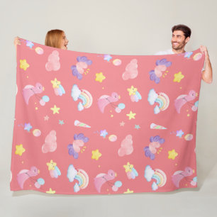 Cute pink sweet dinosaur rainbow balloon Pattern Fleece Blanket
