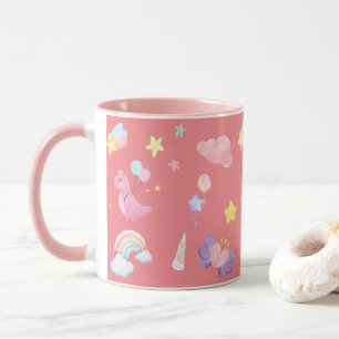 Cute pink sweet dinosaur rainbow balloon Pattern Mug