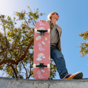Cute pink sweet dinosaur rainbow balloon Pattern  Skateboard