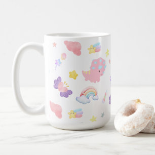 Cute pink sweet dinosaur rainbow pastel Pattern Coffee Mug