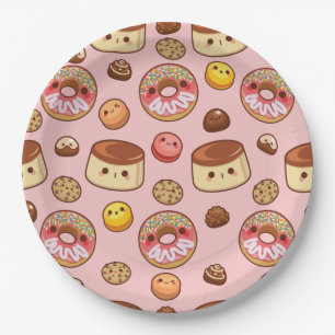 Cute Pink Sweet Kawaii Treats Party Paper Plate