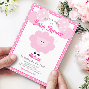 Cute Pink Sweet Lamb Modern Simple Baby Shower Invitation
