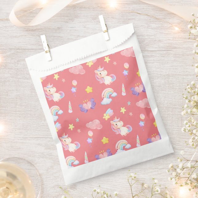Cute pink sweet unicorn rainbow balloon Pattern  Favour Bags (Clipped)