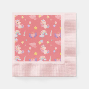 Cute pink sweet unicorn rainbow balloon Pattern Napkin