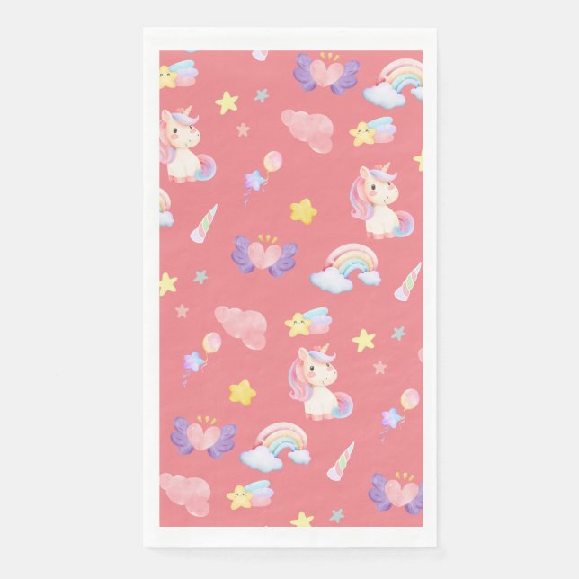 Cute pink sweet unicorn rainbow balloon Pattern  Napkin (Front)