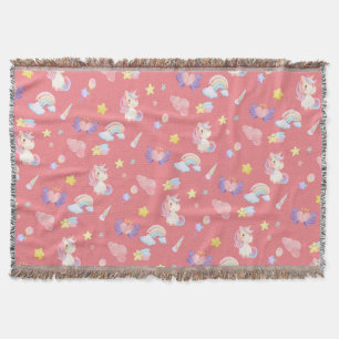Cute pink sweet unicorn rainbow balloon Pattern Throw Blanket