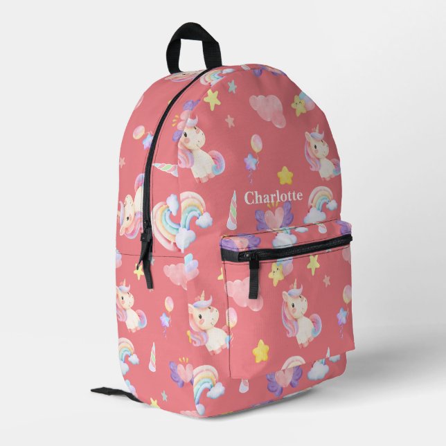 Cute pink sweet unicorn rainbow pastel Pattern Printed Backpack (Back Corner Left)