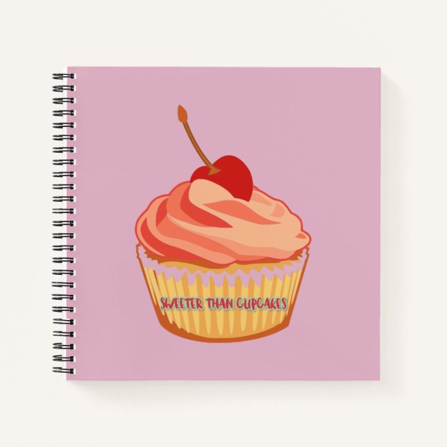Cute Pink Sweeter Than Cupcakes Square Notebook (Front)