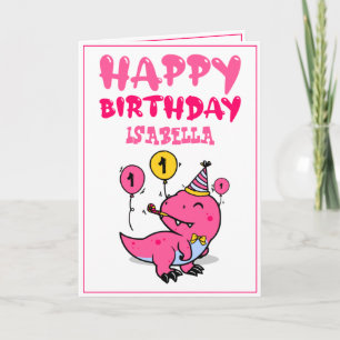 Cute Pink T-Rex Dino Granddaughter 1st Birthday Card