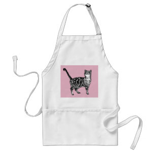 Cute Pink Tabby Cat Watercolour Art Kitchen Apron