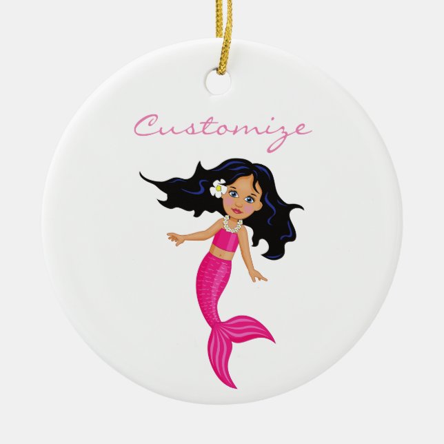 Cute Pink-tailed Mermaid Thunder_Cove Ceramic Tree Decoration (Front)