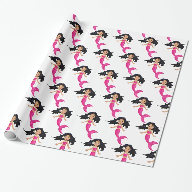 Cute Pink-tailed Mermaid Thunder_Cove Wrapping Paper (Unrolled)
