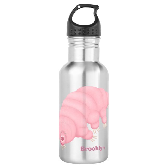 Cute pink tardigrade water bear cartoon  532 ml water bottle (Front)