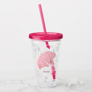 Cute pink tardigrade water bear cartoon acrylic tumbler