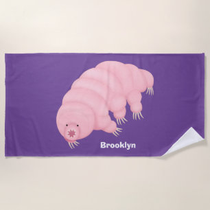 Cute pink tardigrade water bear cartoon  beach towel