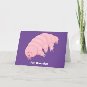 Cute pink tardigrade water bear cartoon  card