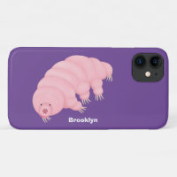 Cute pink tardigrade water bear cartoon