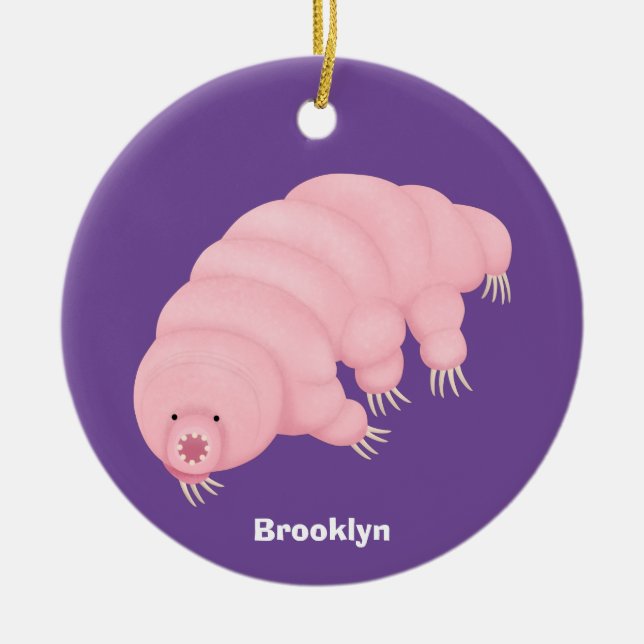 Cute pink tardigrade water bear cartoon ceramic tree decoration (Front)
