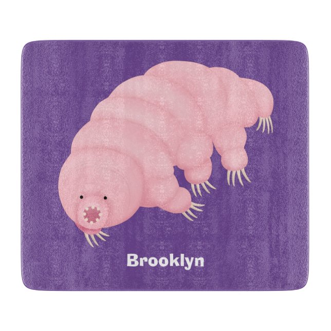 Cute pink tardigrade water bear cartoon cutting board (Front)