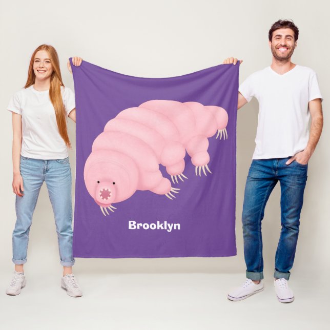 Cute pink tardigrade water bear cartoon fleece blanket (In Situ)