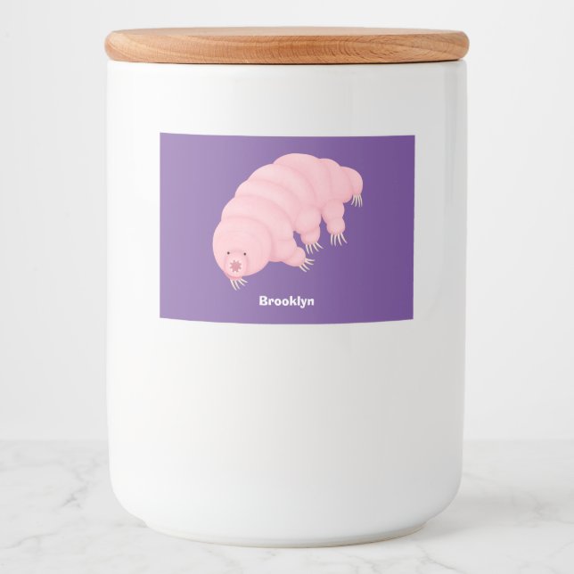 Cute pink tardigrade water bear cartoon food label (Front)