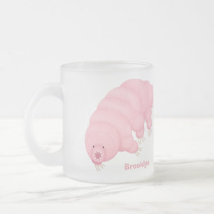 Cute pink tardigrade water bear cartoon  frosted glass coffee mug